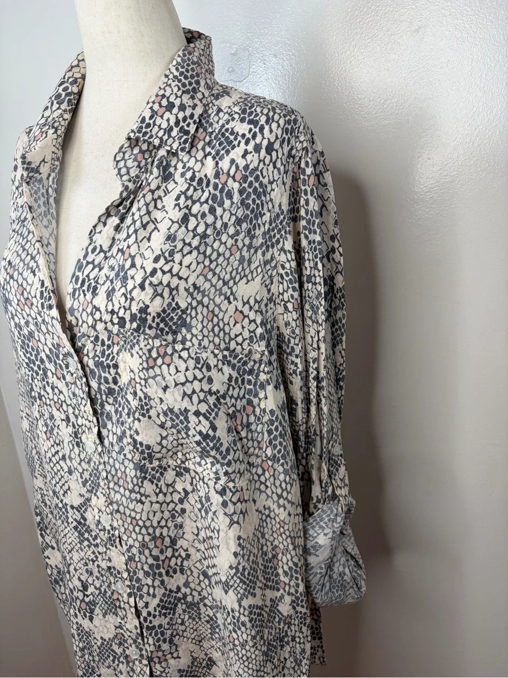 Velvet Heart Snake Print Button Up Tunic Shirt